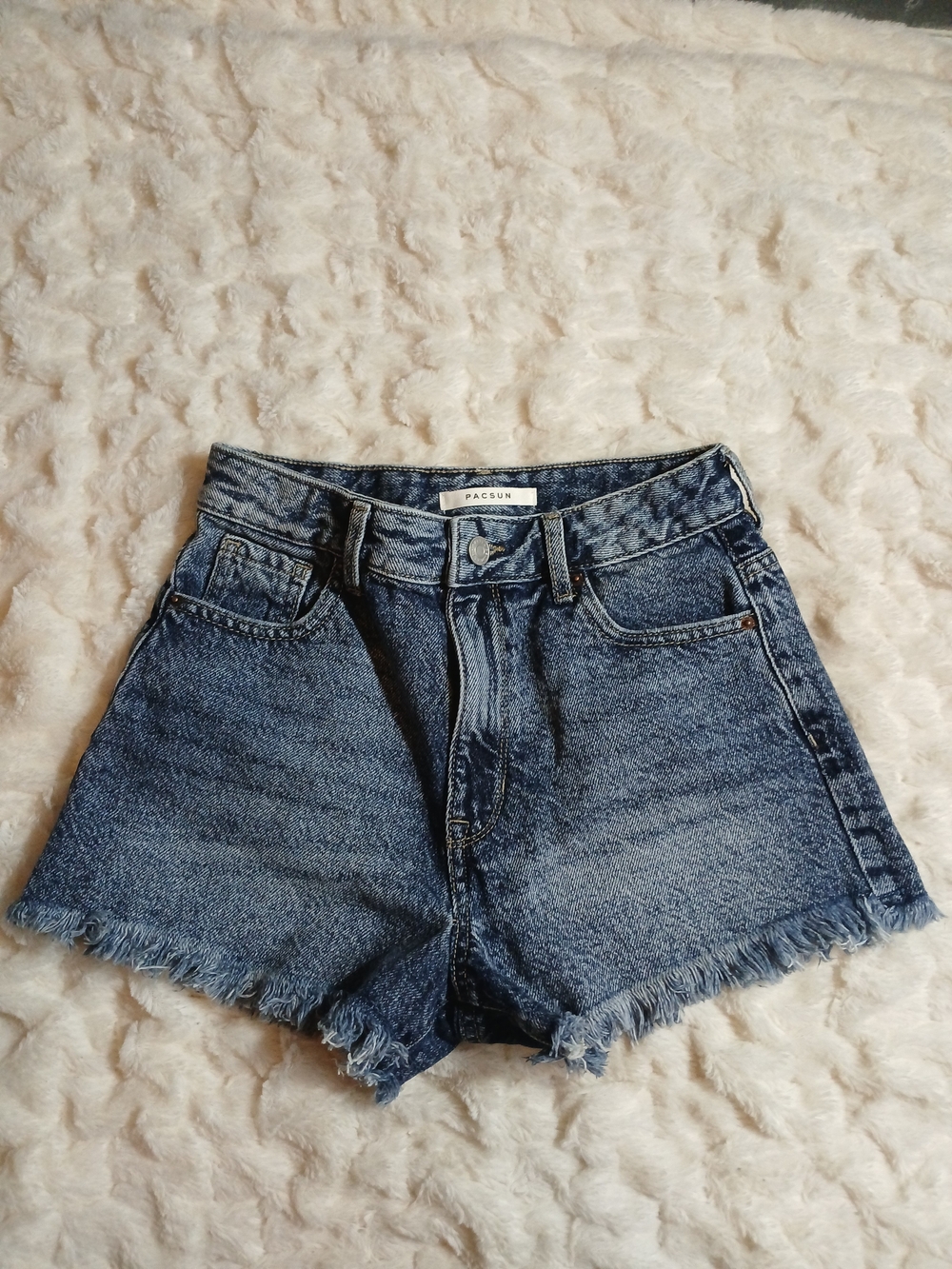 PACSUN High Rise Festival Jean Shorts Size 24 Raw Hem Blue